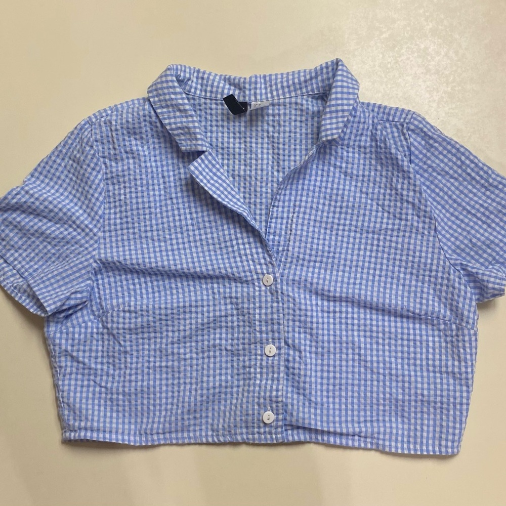 Blue Checkered Crop Top Button up